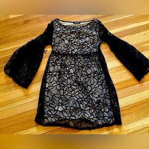 Basically Me size S/M floral lace, long sleeve,  black with tan lining dress